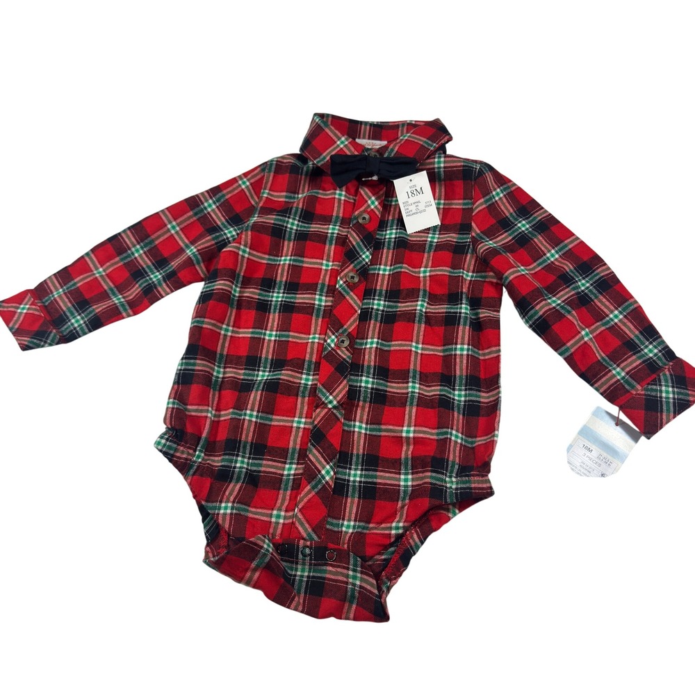 Baby Cat Jack Red Plaid Long‎ Sleeve Bodysuit with Bow Tie 18M